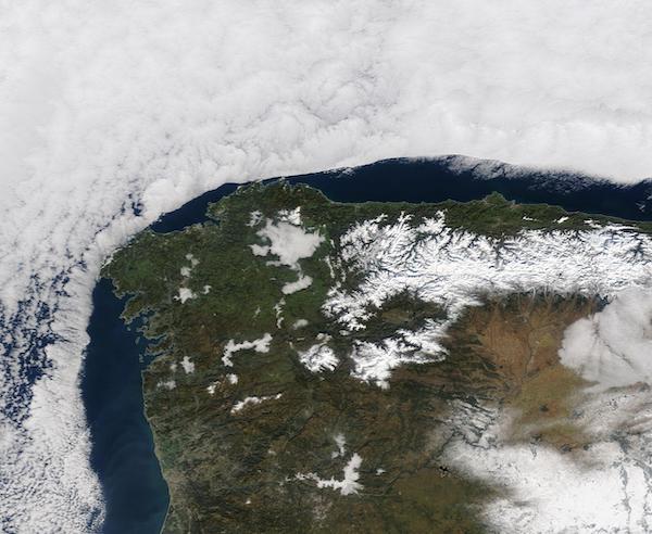 Clouds Curve Around Spain and Portugal