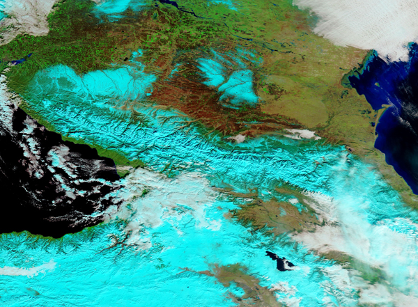 Snow in Greater Caucasus Mountains (False Color)