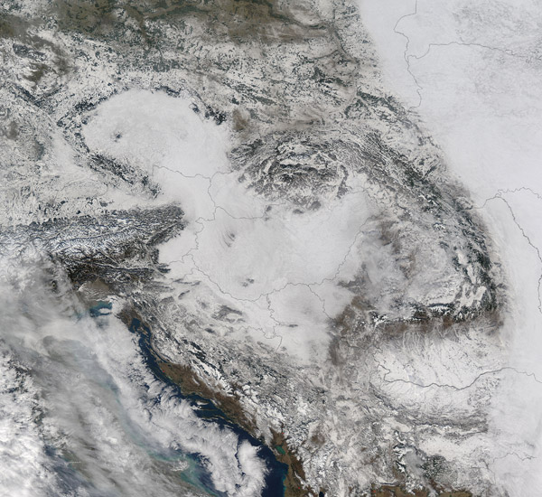 Snow and low clouds in central Europe