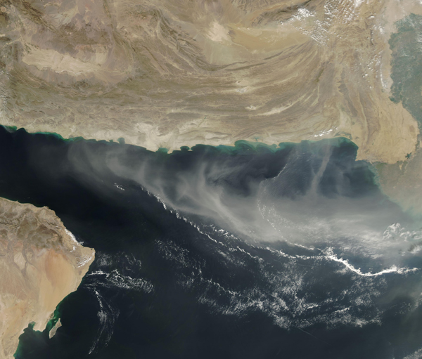 Dust from Iran and Pakistan over the Arabian Sea