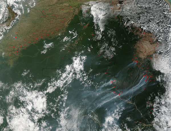 Fires in northern South America