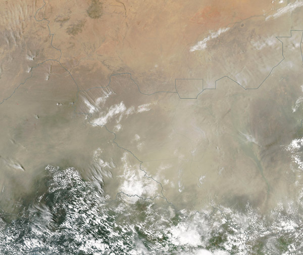 Dust over Central Africa (South Sudan, Central African Republic)
