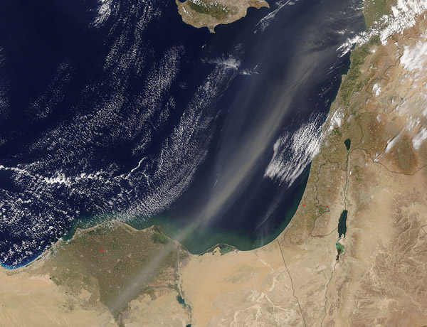 Dust plume over the eastern Mediterranean Sea