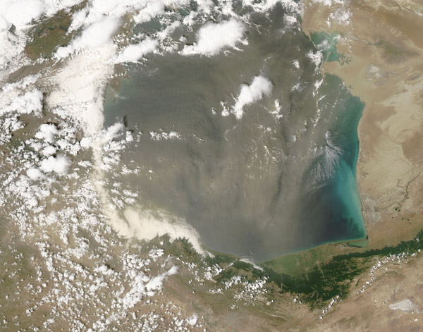 Dust storm over the southern Caspian Sea