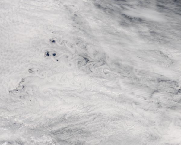 Cloud vortices induced by the Kuril Islands