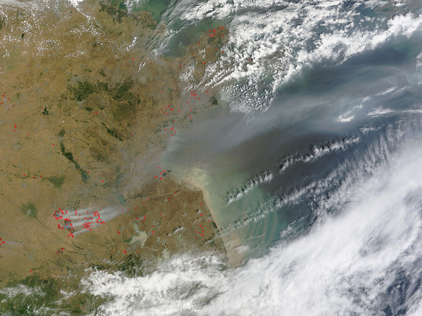Fires and smoke in eastern China
