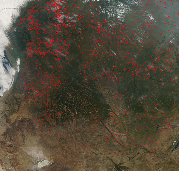 Fires in southwestern Africa