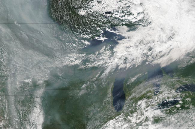 Smoke across central Canada and United States