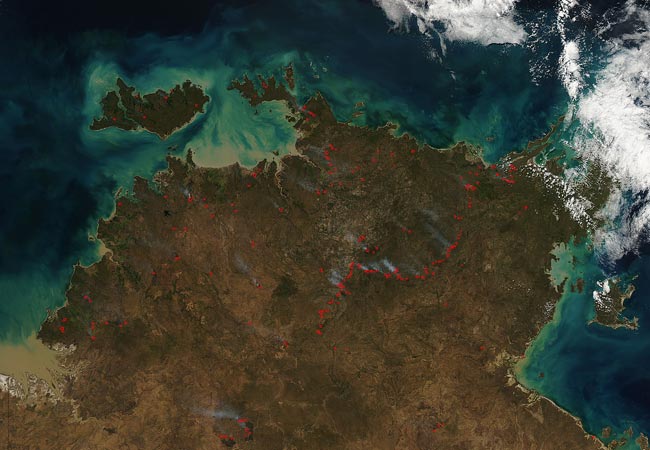 Line of fires across Arnhem Land, Australia