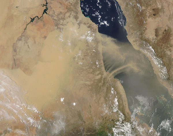 Dust storm over Sudan and the Red Sea