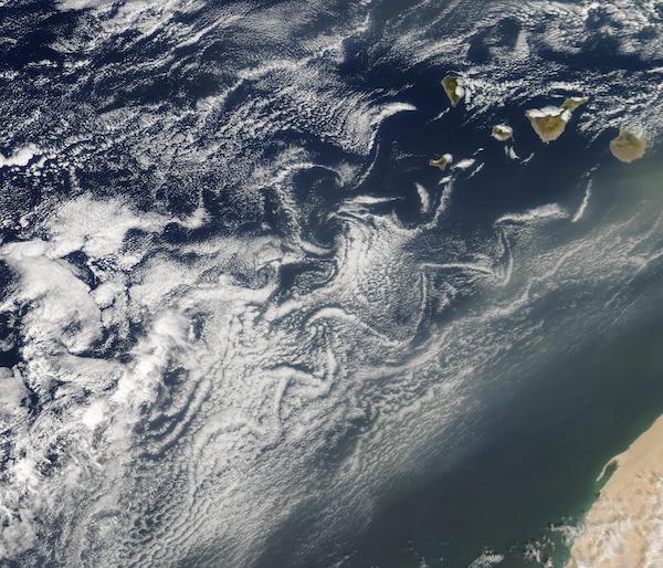 Cloud Vortices and Dust off Canary Islands