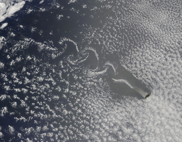 Cloud vortices off Saint Helena Island, South Atlantic Ocean
